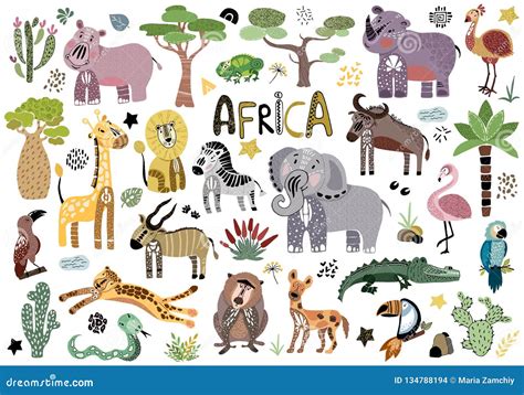 Vector Cute African Animals Stock Vector - Illustration of assorted, colorful: 134788194