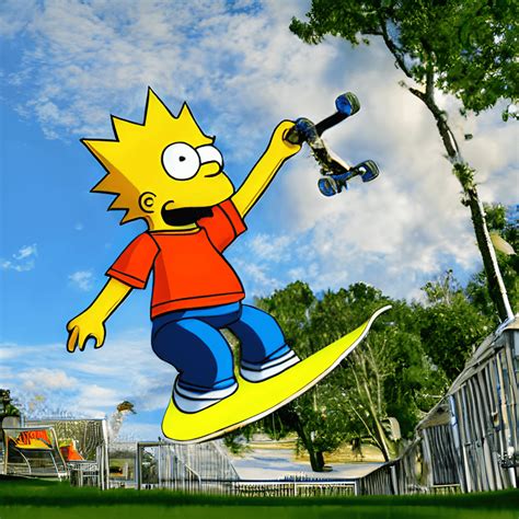 Bart Simpson Skateboarding in a Park Photograph · Creative Fabrica