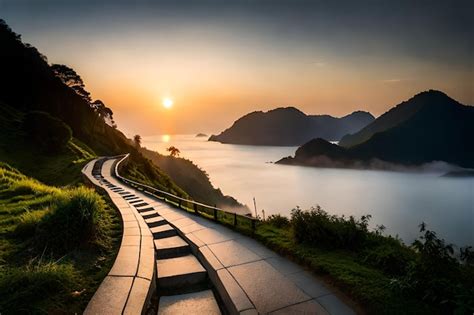 Premium AI Image | a road leading to a sunset