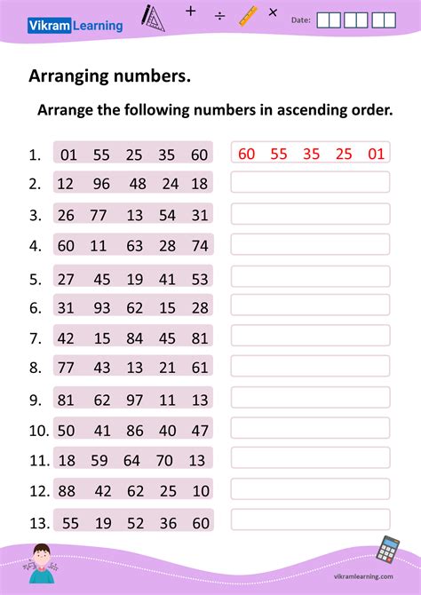 Download arranging numbers in ascending order, and descending order worksheets for free ...