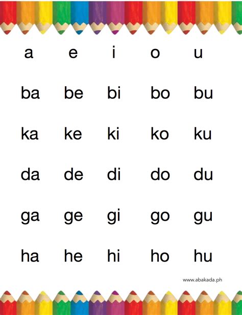 Printable Abakada Tagalog Alphabet