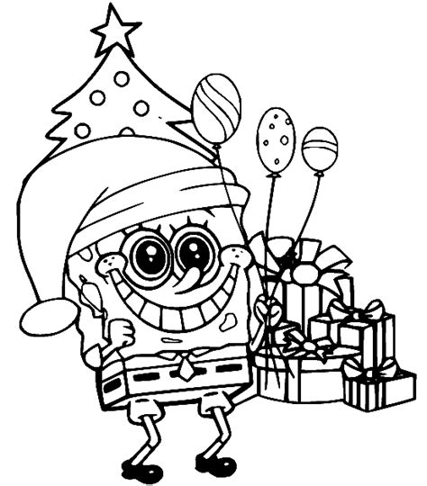 Spongebob with Christmas Tree and Gifts Coloring Page - Free Printable ...