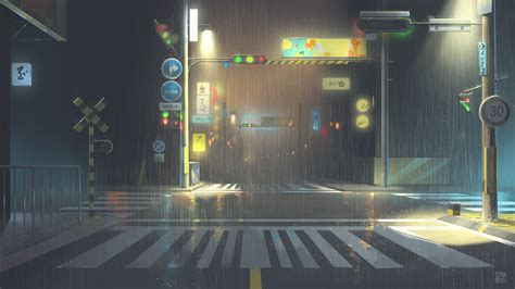 Wallpaper : lv, digital art, Background Art, night, light effects, rain, street, traffic lights ...