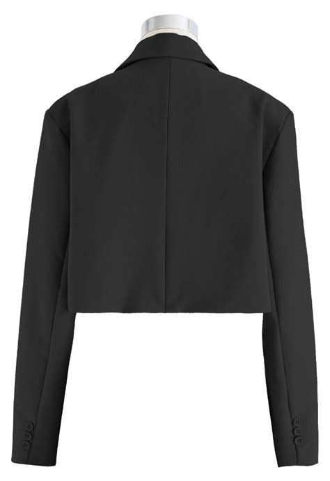 Fascinating Notch Lapel Cropped Blazer in Black - Retro, Indie and Unique Fashion