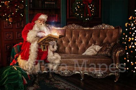 Santa Reading Book on Couch by Fireplace Santa with Magic | Etsy in 2021 | Santa reading ...