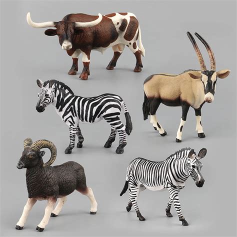 5pcs Simulation Wild Bull Zebra Antelope Argali Animal Figure Model ...