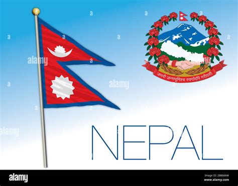 Nepal official national flag and coat of arms, asiatic country, vector ...