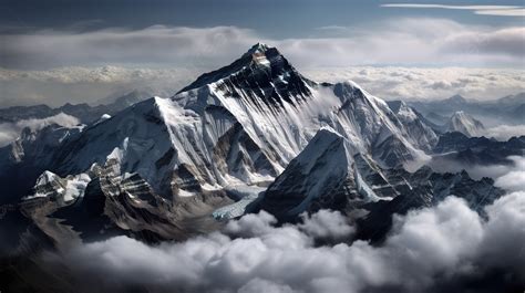 The Top Of The Everest Mountain Is Surrounded By Clouds Background ...