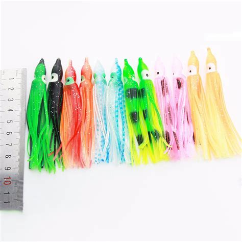 10Pcs 10CM Soft Plastic Fishing Lures Octopus Trolling Squid Skirt Lure Bait Fishing Tackle ...