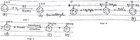 An organic compound A (C7H5OCl) on reaction with H2/Pd with BaSO4 gives B and B undergoes ...