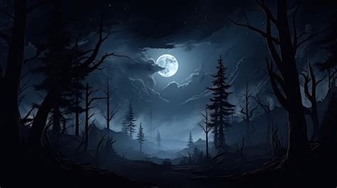 Premium AI Image | Eerie night scene with moonlit forest mist and dark ambiance