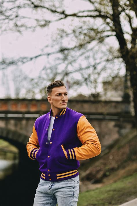 Varsity Base Men Jacket Purple Wool Body Bright Gold Leather Sleeves ...