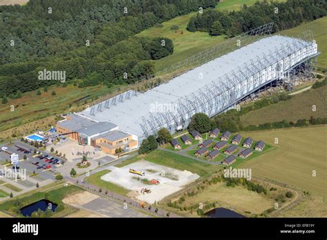 Bispingen Snow Dome, indoor skiing hall, aerial view, Bispingen, Lüneburg Heath, Lower Saxony ...