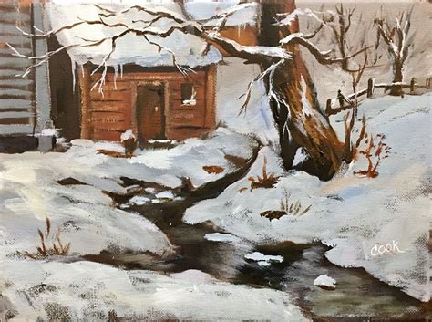 "Cabin in the Snow" a live acrylic YouTube video lesson in collaboration with an all day acrylic ...