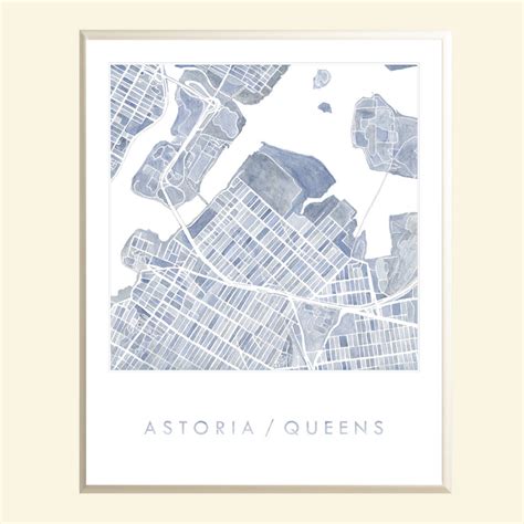 ASTORIA Queens Map Watercolor Print New York City Map Block - Etsy