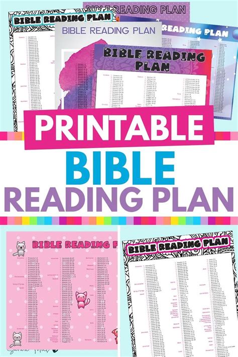 the printable bible reading plan is shown in pink, blue and purple with ...