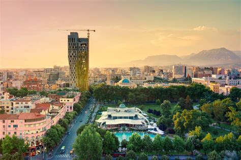 Areal View of Tirana City Center at Sunset. Editorial Photo - Image of ...