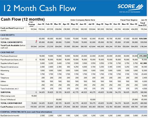 12 Month Cash Flow SCORE W FOR THE LIFE OF YOUR | Chegg.com