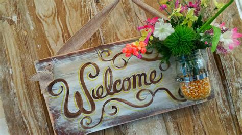 Cute Hand Painted Welcome Sign with Mason Jar by SarahBerryDesigns