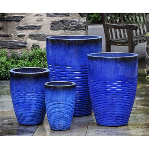 Hyphen Tall Glazed Ceramic Planters Blue | Kinsey Garden Decor