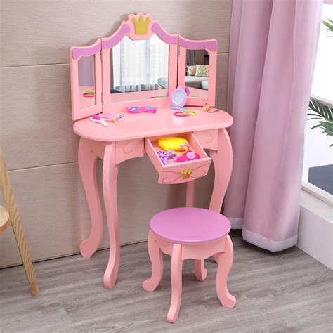 Children Girls Vanity Makeup Kids Dressing Table Set w/Stool Drawer ...