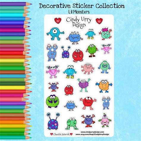 Cute Lil Monster Cute Stickers, Planner Stickers, Bullet Journal ...