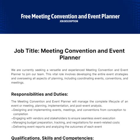 Meeting Convention and Event Planner Job Description Template - Edit Online & Download Example ...
