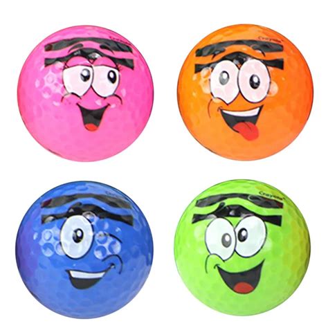 Golf Ball Cartoon Face Printed Synthetic Rubber Golfing Practice Two Piece Balls Present Gift-in ...