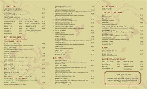 GDS122 Project 3 Research—Menus: MINAR Indian Restaurant Menu