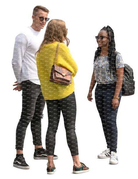 group of three young people standing and talking - VIShopper