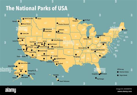 Mapa con los parques nacionales de los Estados Unidos Fotografía de ...