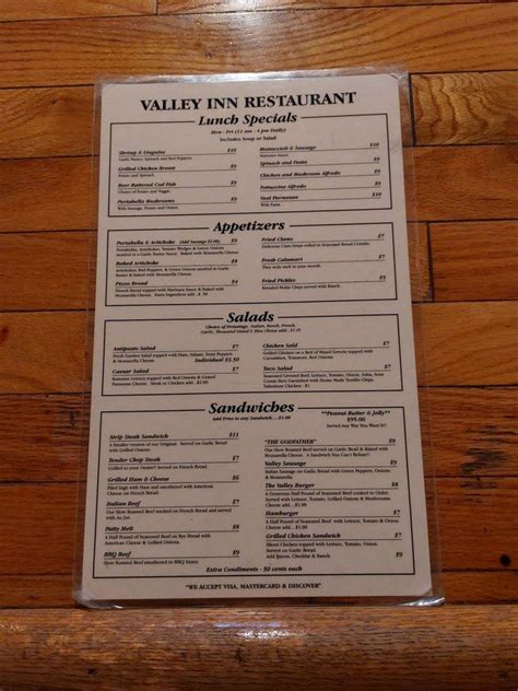 Menu at Valley Inn Restaurant, Palos Hills, W 107th St