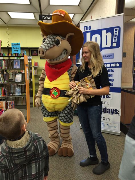 Andy the Armadillo from Texas Roadhouse visits the library to celebrate ...