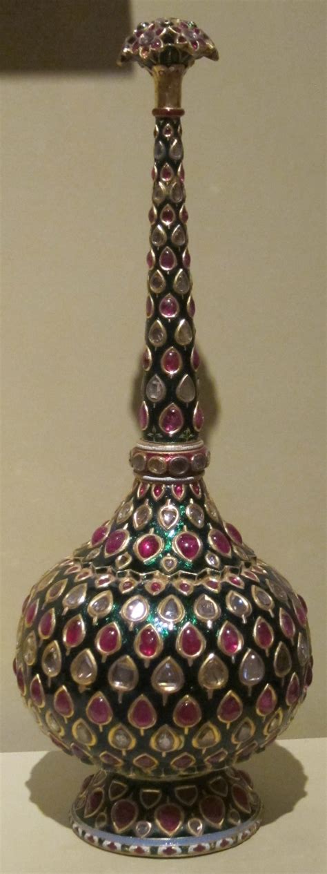 File:Rose water sprinkler, India, 18th century, gold, gemstones and ...