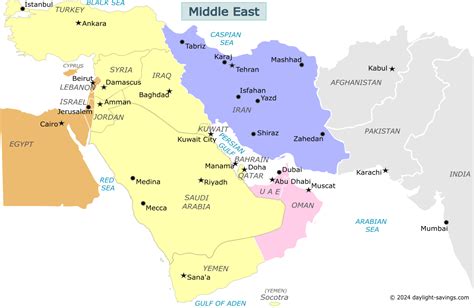 Middle East Time Zone Map live - Current local time with time zone - Middle East Daylight Savings