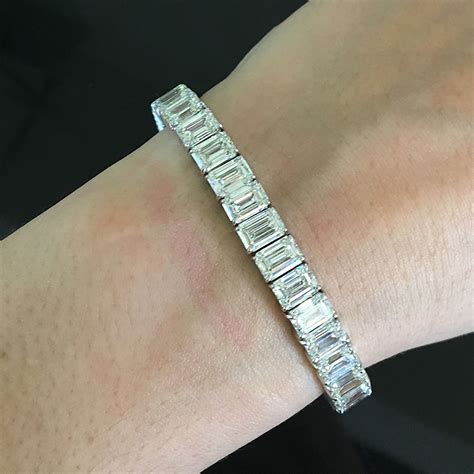 Platinum 36.03ctw Emerald Cut Diamond Tennis Bracelet