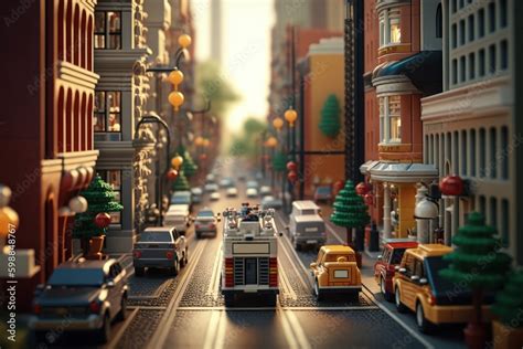 blocks minifigures of the city on the street, generative ai Stock Illustration | Adobe Stock