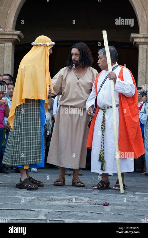 Antigua, Guatemala. Volunteer Actors Re-enact Scenes from the Life of Jesus, Palm Sunday, Semana ...