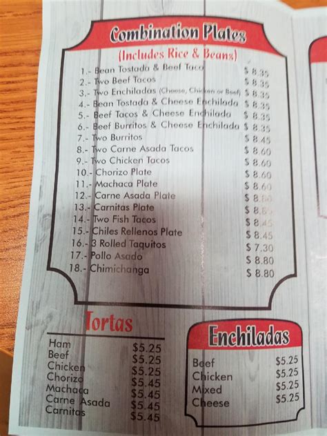 Menu at Adolfo's Mexican Food restaurant, Pueblo West