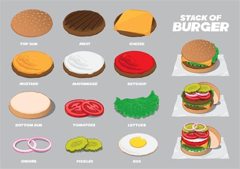 Burger Stack of layers with multiple ingredient toppings 18033887 ...