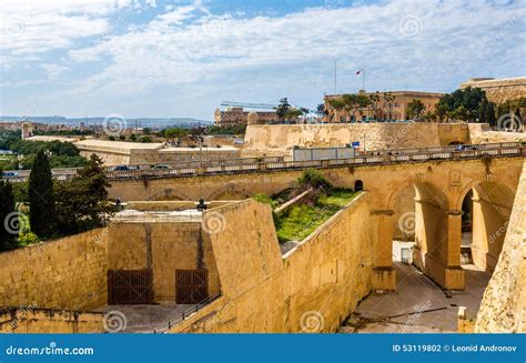 View of Fortifications of Valletta Stock Photo - Image of harbor, blue ...