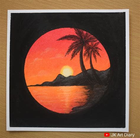 Sunset scenery drawing using oil pastels || Oil pastels drawing ...