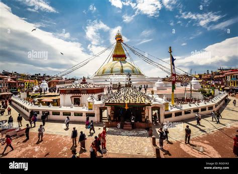 Boudhanath Stupa with believers, Boudha, Kathmandu, Nepal Stock Photo ...