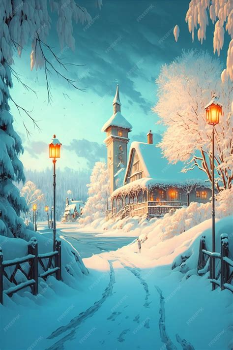 Premium Photo | Painting of a winter scene with a church in the ...