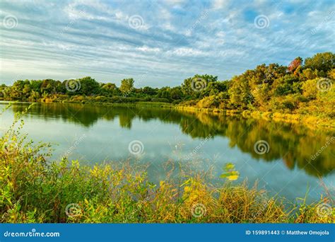 Sunset with Beautiful Skyline Over Ed Zorinsky Lake Omaha Nebraska Stock Image - Image of ...