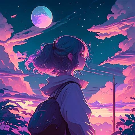 Anime girl standing under night sky | Premium AI-generated image