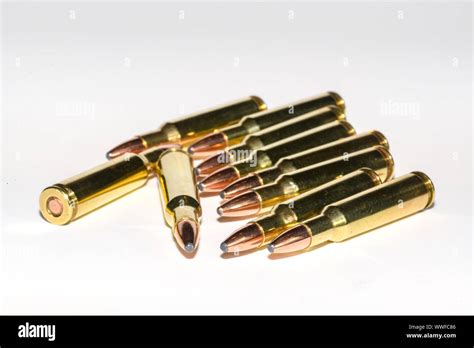 222 rifle ammunition on white background Stock Photo - Alamy