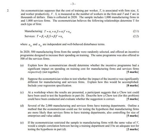 Solved 2. - 3 - An econometrician supposes that the cost of | Chegg.com