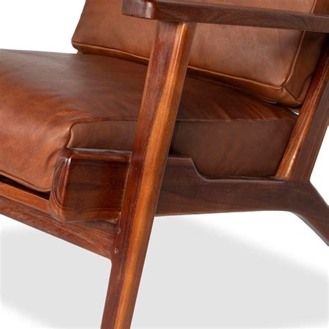 Kalley Mid-Century Modern Pillow Back Genuine Leather Lounge Chair in ...