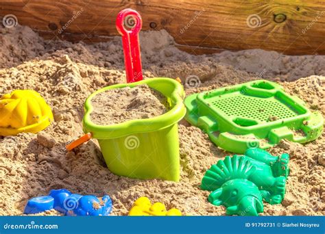 Sandbox with Toys on Children Playground. Stock Image - Image of ...